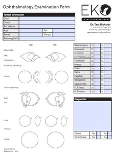 Ophthalmic examination sheet